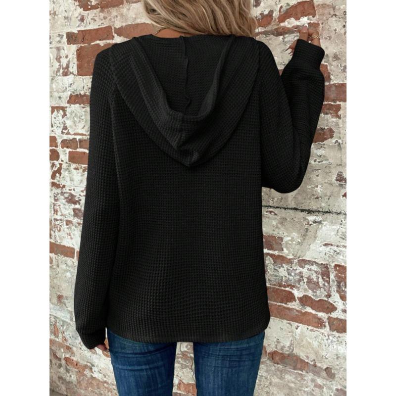 Blusas Camisas Casuales de Moda para Mujer Primavera Otoño Color Sólido Estampado Manga Larga con Capucha