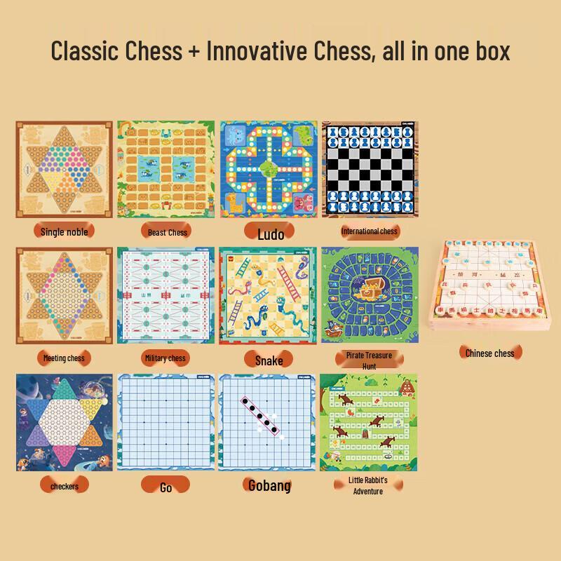 Deli YW107 Wooden 28-in-1 Multifunctional Board Game Set