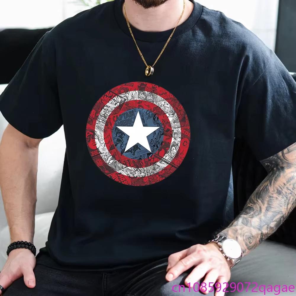 Marvel 2026 New Captain America Avenger Shield Print Fashion Mens Casual Crew Neck Loose Comfortable Short Sleeve TShirt S
