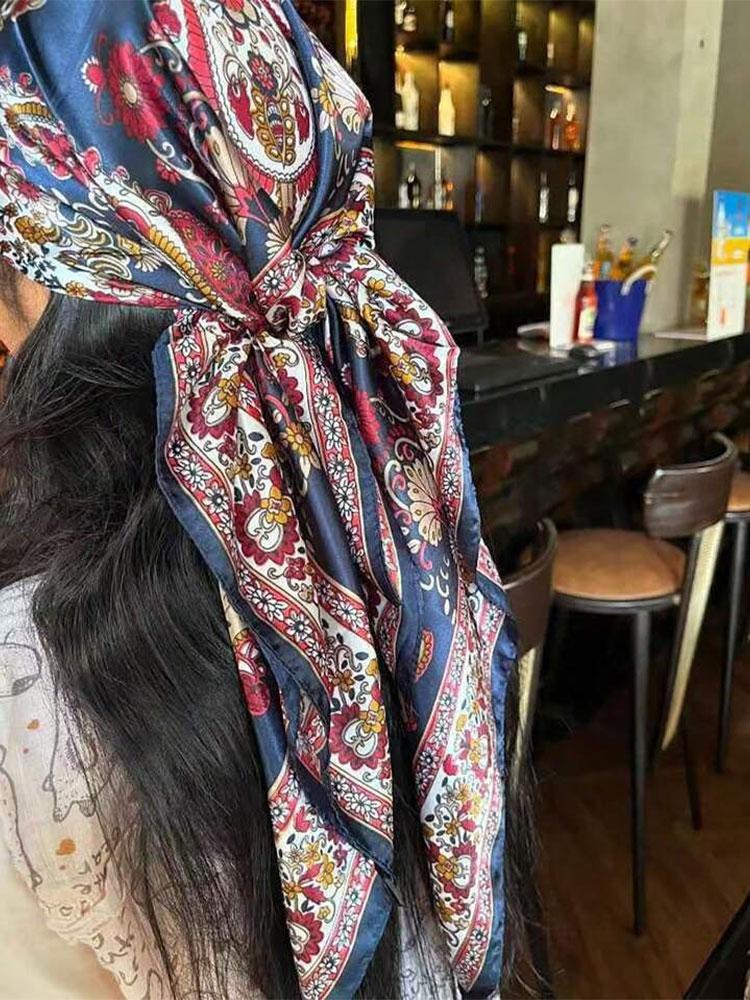 New Brand Print Headband Scarf Women Fashion 90*90cm Silk Satin Hijab Bandana Neckerhicef Sun Protection Shawl Wrap Headscarf