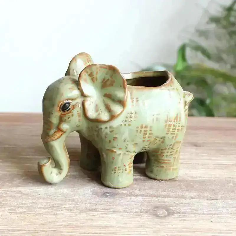 

1 Pcs New Vintage Ceramic Elephant Shape Crafts Succulent Flower Pot Green Plant Potting Home Garden Decoration