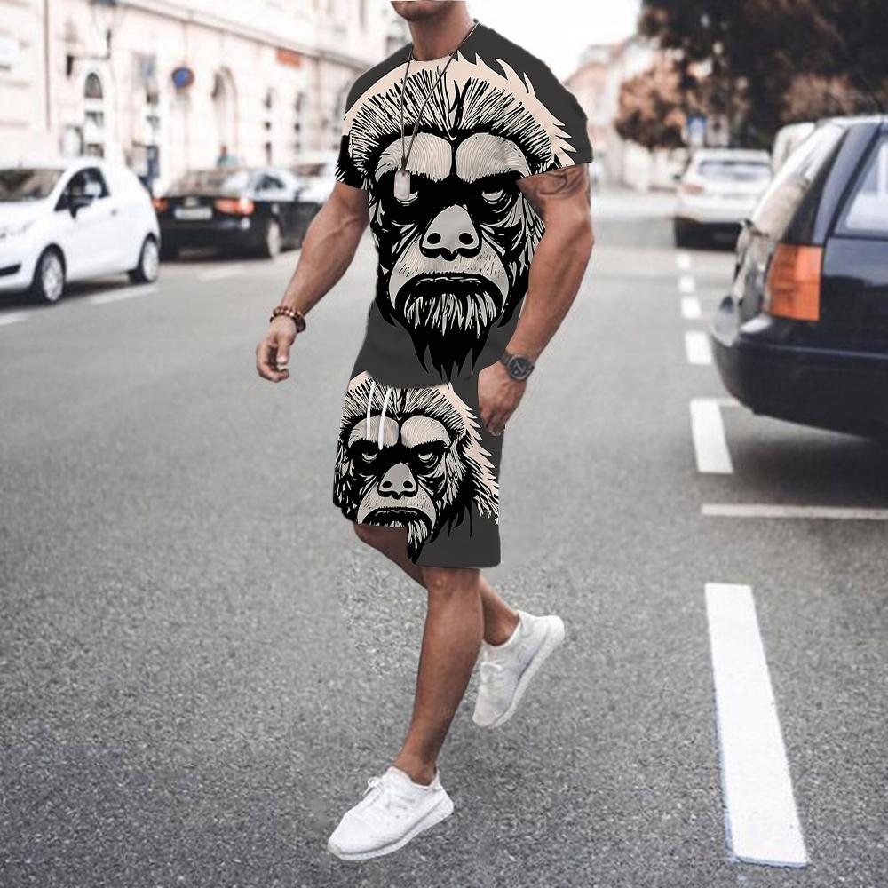 Summer Fashion New Men's T-shirt Set and Shorts Fashion Men's Short Sleeved+shorts Two-piece Set Casual Beach Sports Men's Set