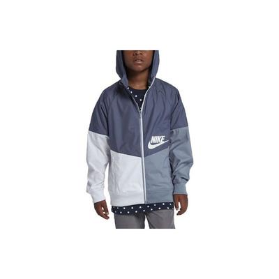 Jaqueta Casual com Capuz Color Block Estampada com Logo Windrunner Sportswear Jaquetas Infantis Azul Radiante 939558-491