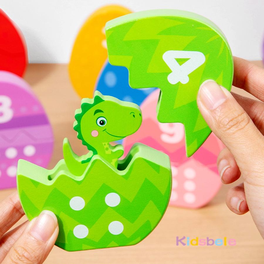 Wooden Montessori Dinosaur Egg Game Plaything Color Number Matching Game Early Learning Present Color Cognition Tactile Toy For Toddler
