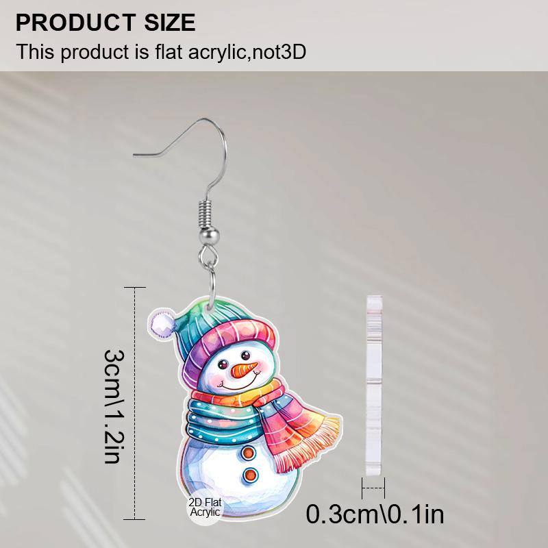 2D Flat Acrylic Cute Colorful Christmas Snowman Pendant Earrings Women's Christmas Jewelry Holiday Party Accessories