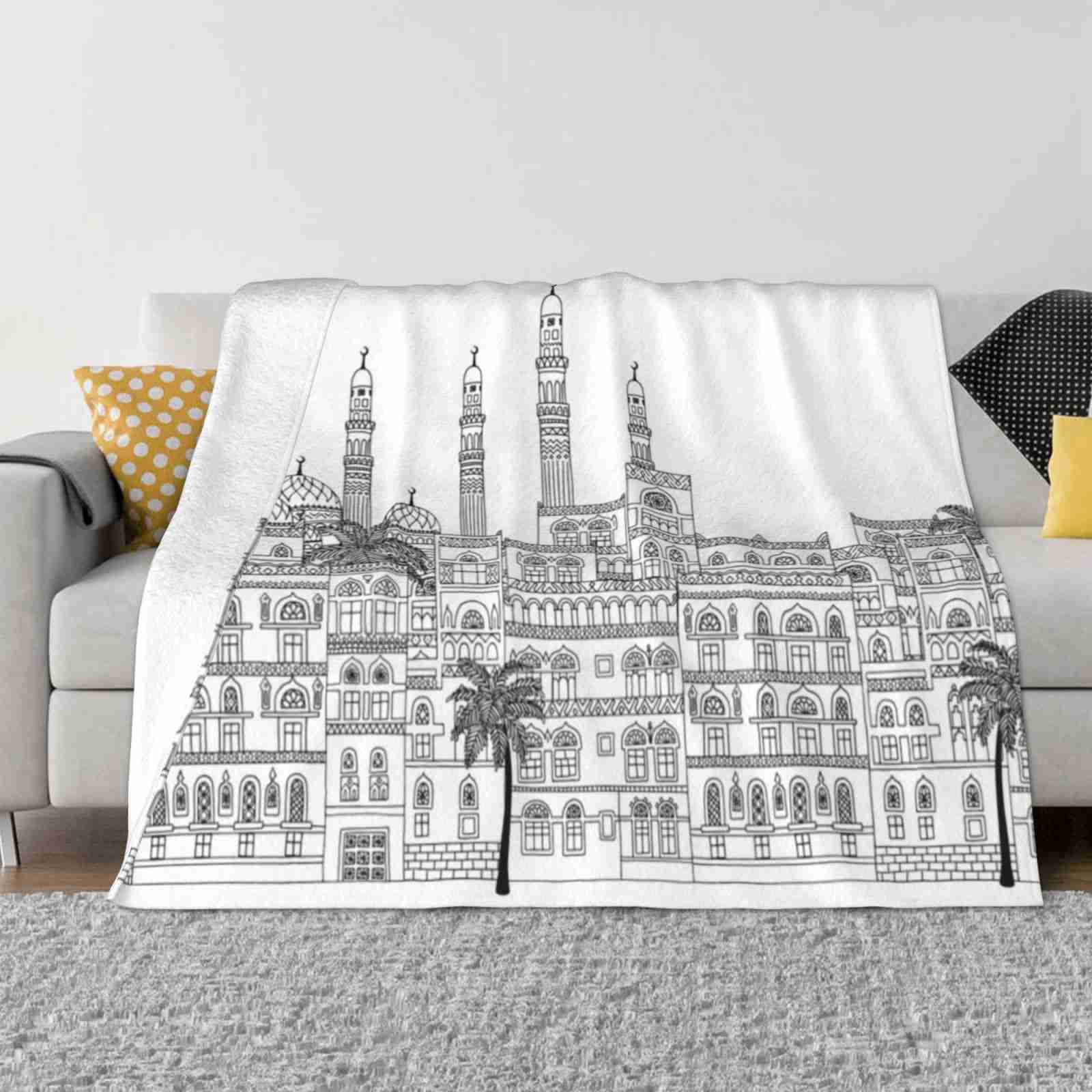 Сана А Все размеры Мягкое покрывало Плед Домашний декор Постельное белье Сана Йемен Ближний Восток Мусульманский Исламская мечеть Арабеска Городской пейзаж 30x40in