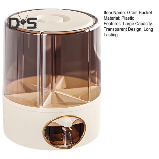 Sealed Dry Grain Bucket Dispenser Large Capacity 6 Compartments Transparent 360-Degree Rotatable Rice Dispenser Grain Bucket