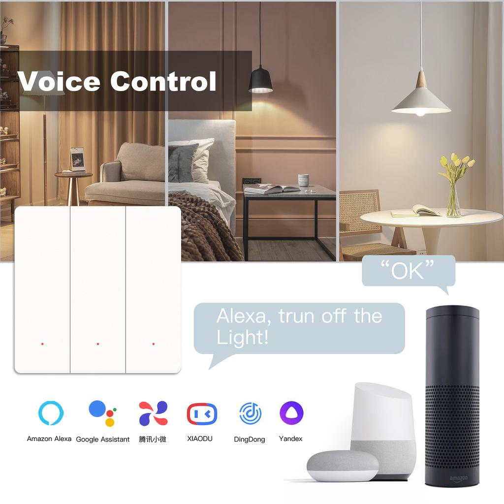 BSEED 1/2/3Gang Zigbee Wall Switches 1/2/3Way Reset Push Button Light Switches Tuya Smart Life Google Alexa Control