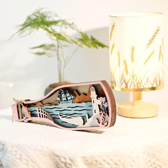 Figurina da Tavolo Multi Strato in Legno Oceano Vassoio a Gradini Spiaggia Estiva Cartello Elemento Centrale Costiero Sott'acqua per Decorazione Scrivania Ufficio Casa Libreria