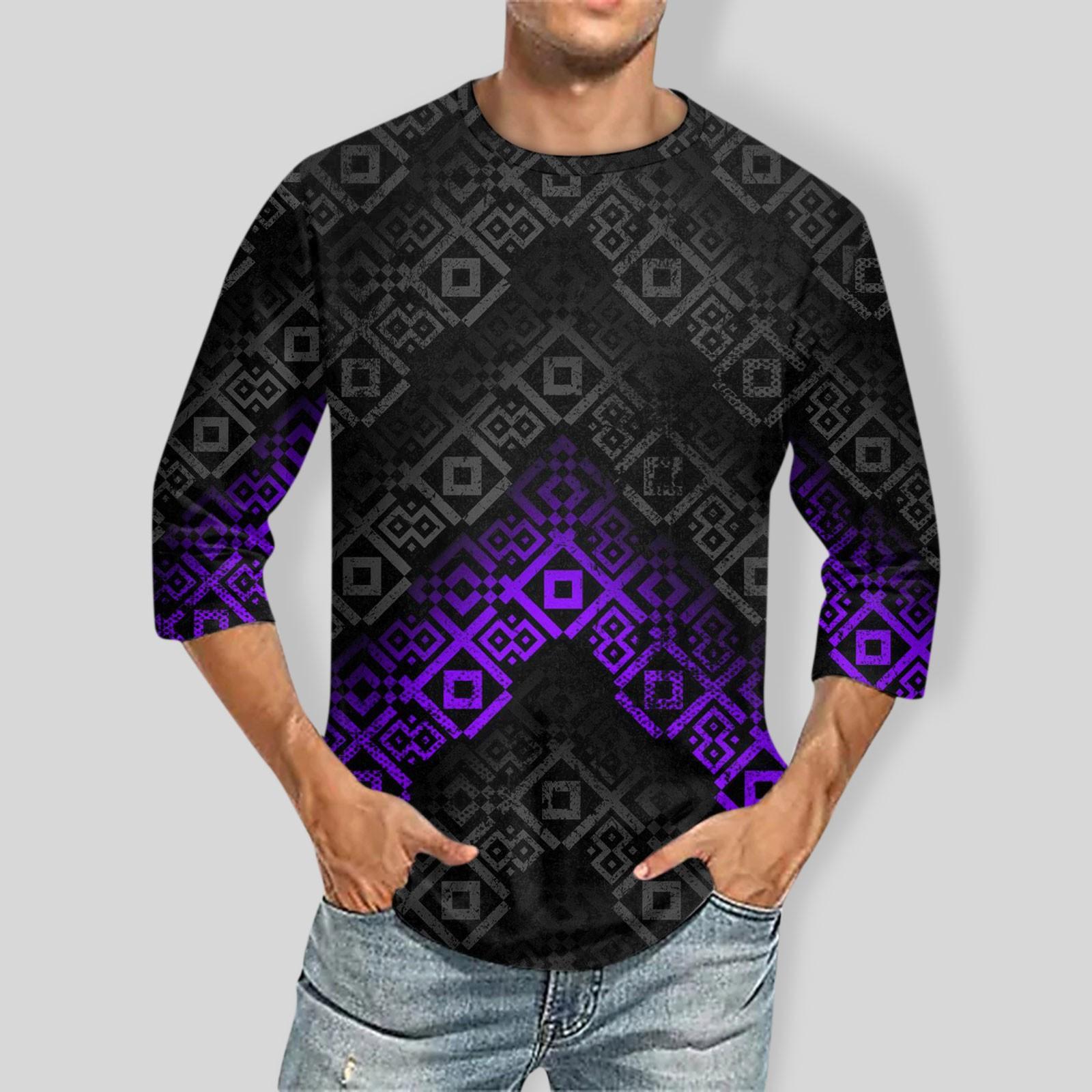 

Men s Solid Color Round Neck Three Quarter Sleeve Top T-shirt XXXXL кавовий