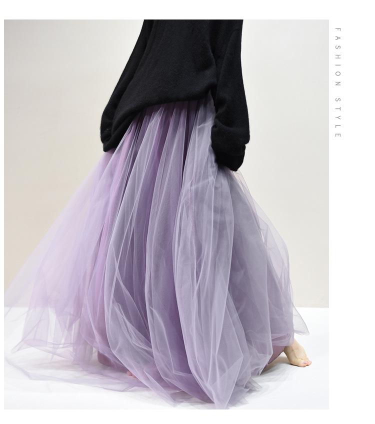 Women's Mesh Pleated Tulle Midi Skirt - Mid-Length, Large Swing Design for Dance and Fairy Styles.