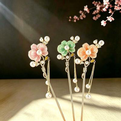 Ancient Style Floral Tassel Hairpins - Elegant Chinese High-End Xiuhe Hair Accessories