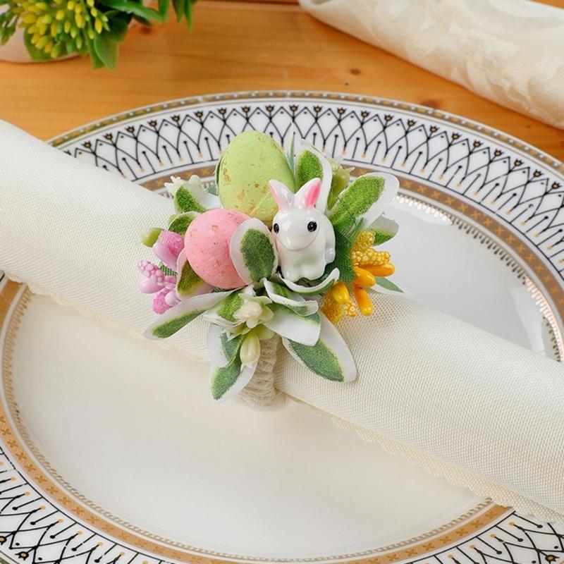 Plastic Napkin Rings With Easters Rabbit Eggs Theme Durable Suitable For Indoor Outdoors Celebration And Event
