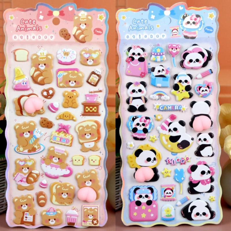 Kawaii Cartoon Animal Dog Cat 3D Soft Puffy Butt Stickers Cute DIY Phone Case Notebook Laptop Decor Decal Decompression Toy