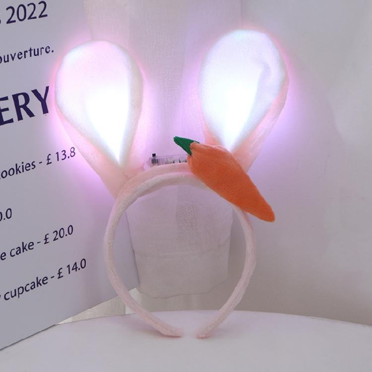 Light Up Rabbit Ears Headband Cute Plush Bunny Ear Hair Accessory for Women