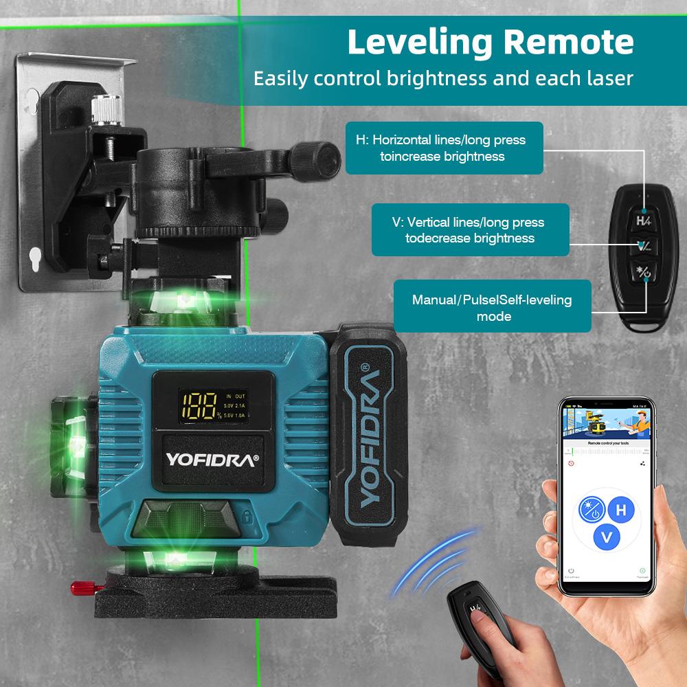 Yofidra 4D Professional Laser Level 16 Lines Horizontal And Vertical With APP Remote Control 360°Self-leveling Laser Levels