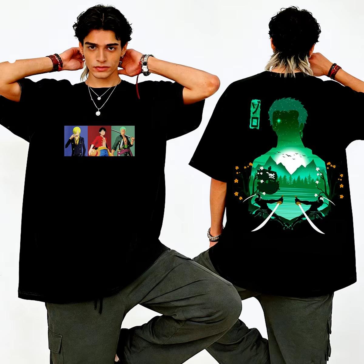 

One Piece Japanese anime print mens and womens Harajuku style pure cotton shortsleeved Tshirt 4XL