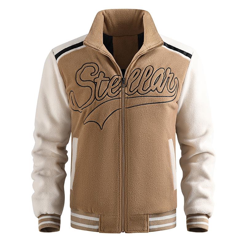 

New Winter Contrasting Color Velvet Embroidery Plus Cotton Thickened Men s Casual Multi-pocket Youth Fashion Jacket S