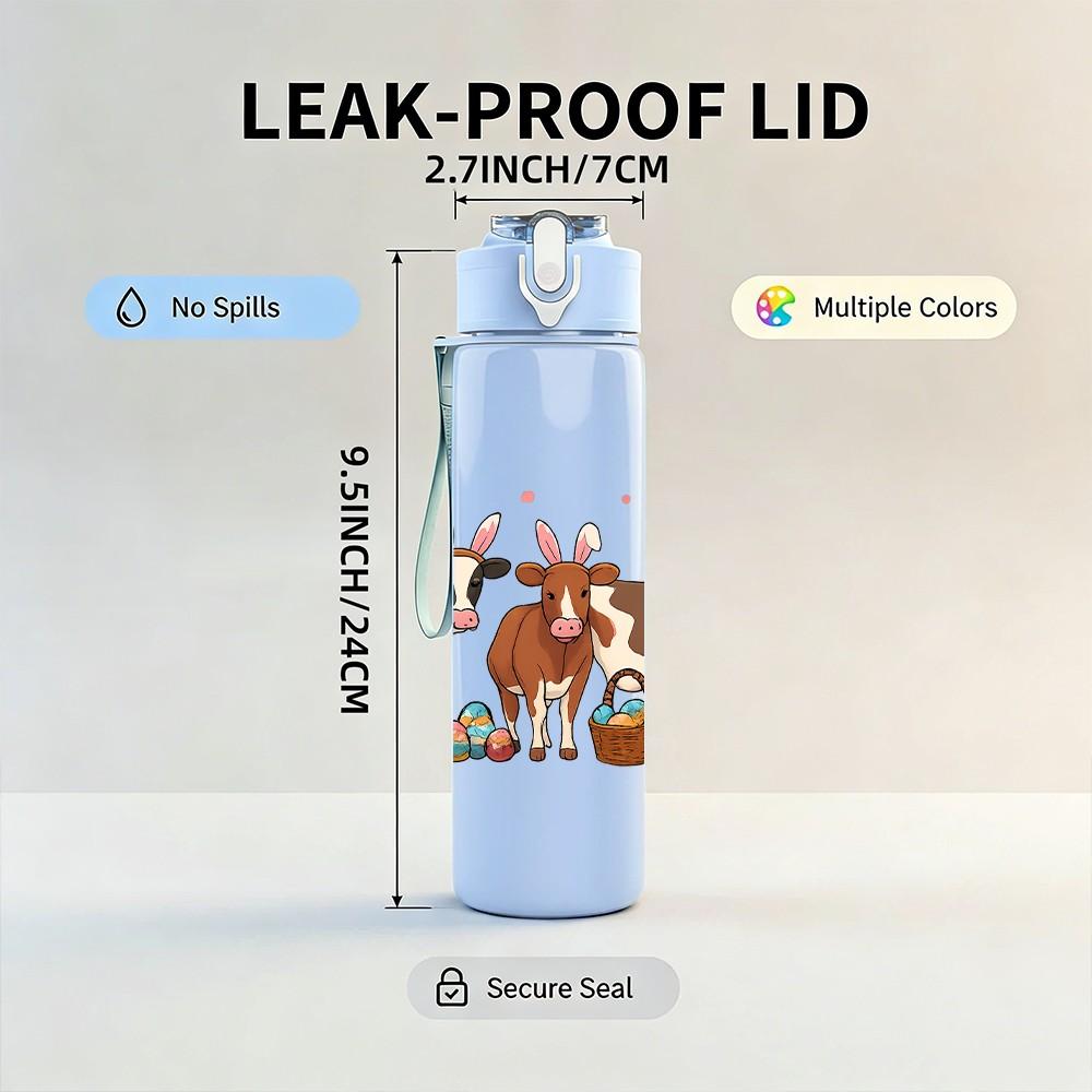 1PC Herd Dairy Cows 750ml Color Plastic Sports Water Bottle Leakproof Flip Straw Lid Suitable for Sports Office Home Use