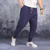 Męskie Granatowe Luźne Spodnie Joggery z Sznurkiem Luźny Krój Spodnie Haremowe Hip Hop Streetwear Dresowe ze Ściągaczami przy Nogawkach