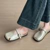 2025 New Style Soft Leather Buckle Strap Casual Shoes Fashion Flats Elegant Glitter Metallic Mules Shoes Cover Toe Women Slipper