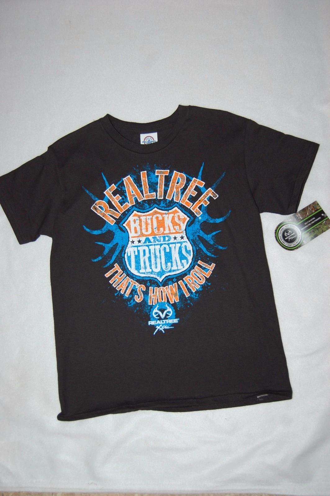 Boys S/S Tee Shirt BLACK REALTREE Bucks and Trucks Thats How I Roll SIZE M 110