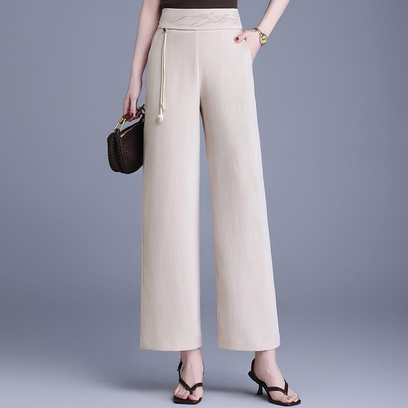 

Noble High-Waisted Wide-Leg Pants for Middle-Aged and Elderly Women - Spring and Summer Fashion XL [Recommended 85-105 jin] бежевый