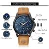 Watches Men's BENYAR Multi Calendar, Chronograph, Business Formal Men's Leather Strap, Analog Watch, Waterproof and Scratch Resistant Brown-Blue