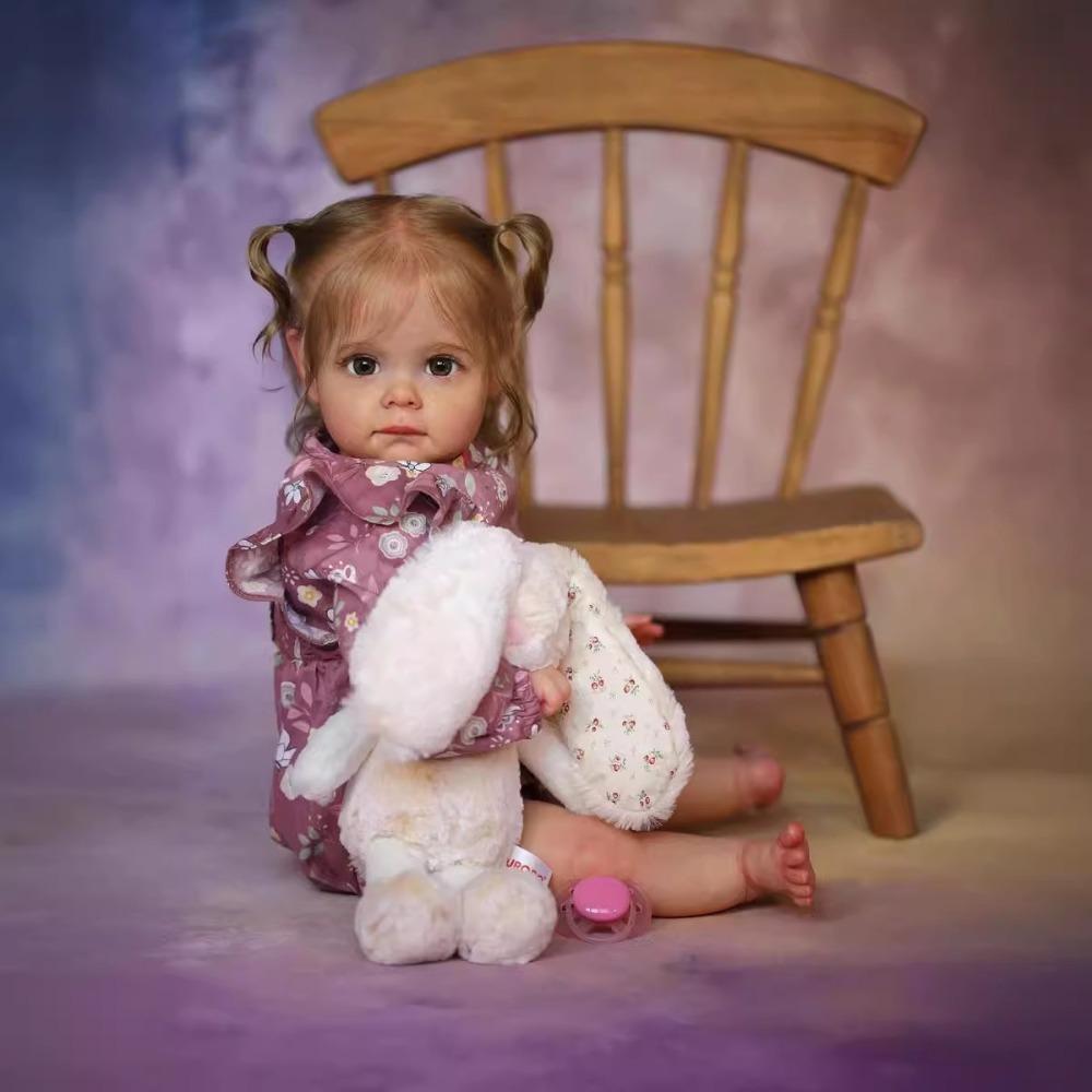 24'' 60 Cm Reborn Baby Doll Maggi Soft Cloth Body Newborn Doll with 3D Painted Skin Toddler Girl Baby Doll Kid Bedtime Lonely Older Man Playmate Toy