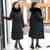 Winter Hooded Slim Down Cotton Jacket Solid Color Fur Collar Thick Parkas Coat Middle-aged Mother Warm Over-The-Knee Overcoat
