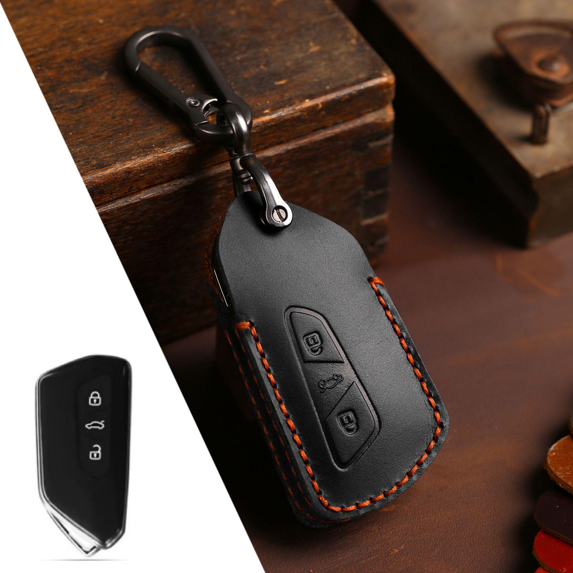 

3button Leather Car Key Cover Keychain Accessories for VW Volkswagen Golf 8 Mk8 2020 Skoda Octavia 3 Remote Protector Case Shell чёрный