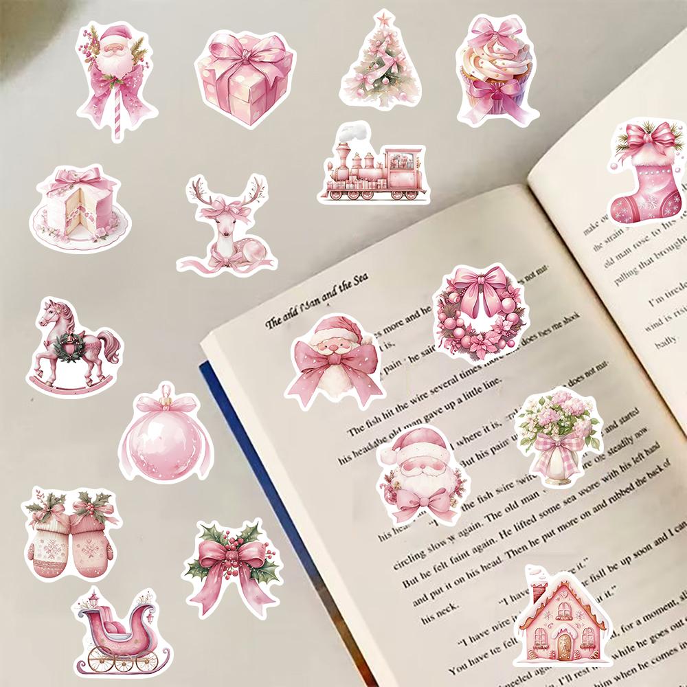 50/100PCS Pink Christmas Sticker Claus Stickers DIY Laptop Phone Harajuku Paintings Personalized Skateboard Festival Decals