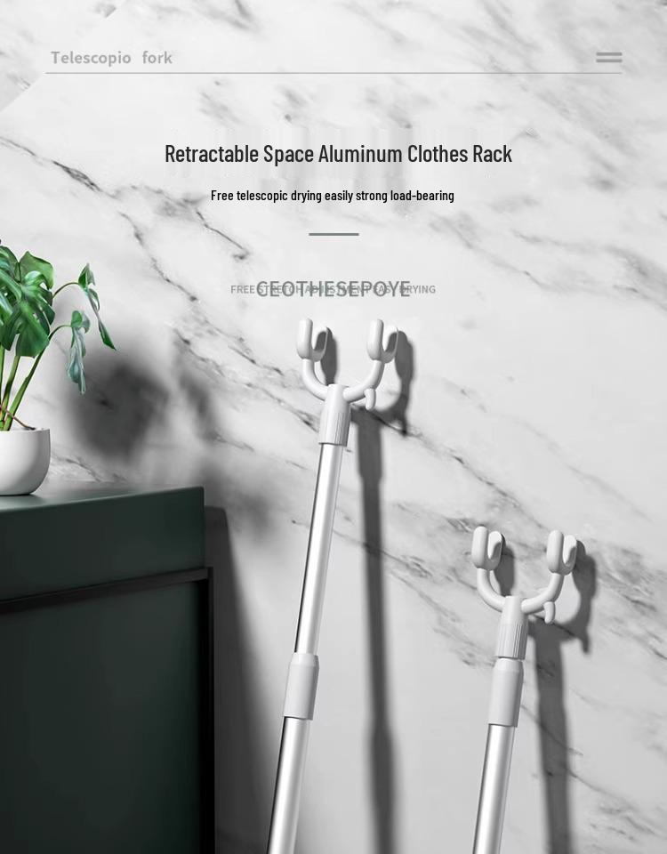 Telescopic Clothes Drying Pole with Forked Support for Dormitory Use
