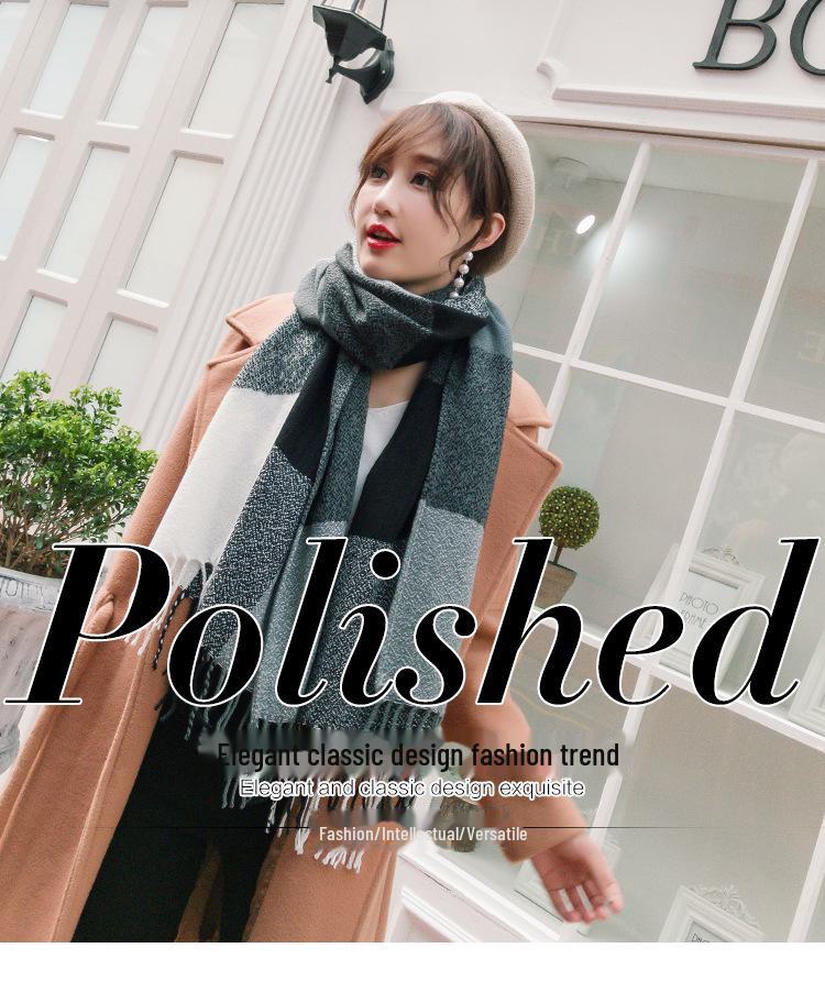 Kockovaný zimný šál pre ženy – strapcový šál v kórejskom štýle z imitácie kašmíru
