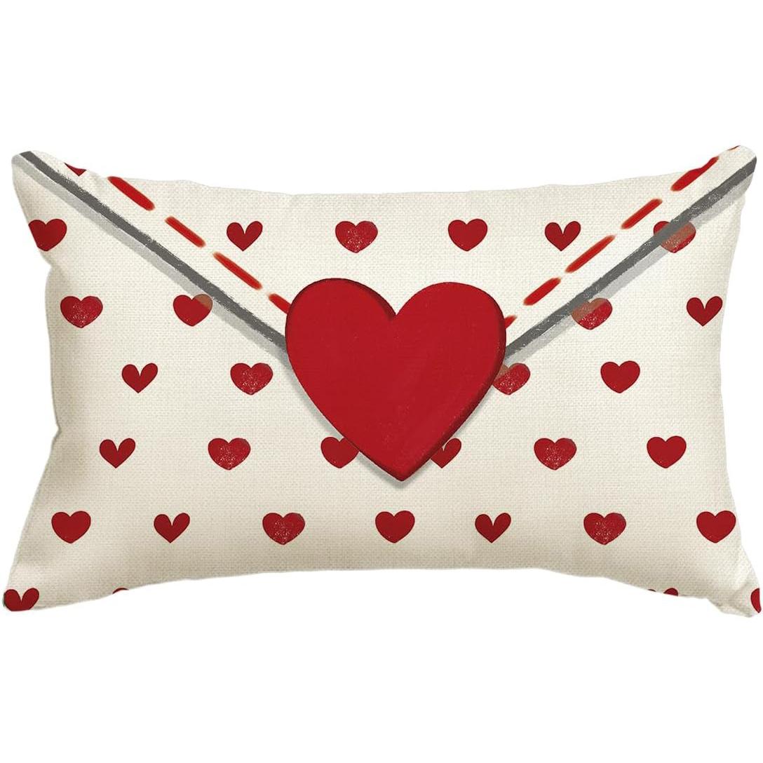 Wedding Red Love Heart Pillow Cover Valentine s Day Stripes Pillow Covers 12X20Inch Cushion Case for Wedding Bed Sofa Home Decor