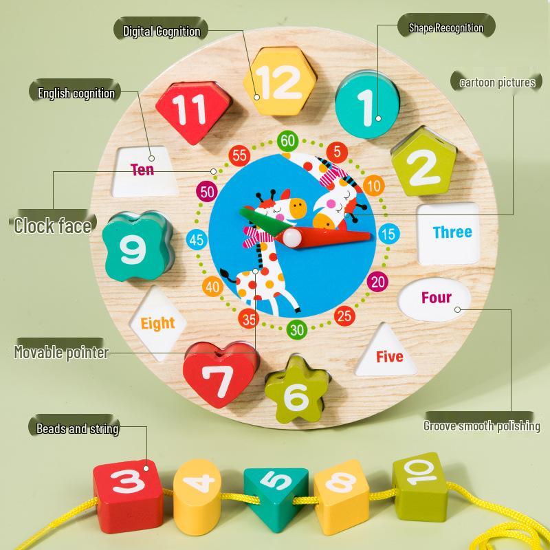 Digital Bead Clock Toy: Educational Shape Recognition and Stringing Set for Kids