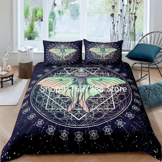 Black Death Moth Bedding Set Gothic Skull Duvet Cover Set Butterfly Bedclothes 2/3pcs Moon Stars Luxury Home Textiles