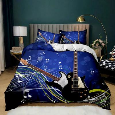 Guitar Duvet Cover Set Electric Guitar In Burning  Musical Creativity Concept Music Double Queen King Size Polyester Qulit Cover
