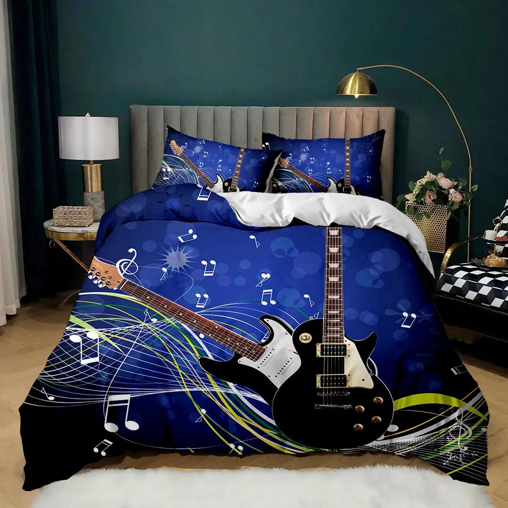 Guitar Duvet Cover Set Electric Guitar In Burning  Musical Creativity Concept Music Double Queen King Size Polyester Qulit Cover