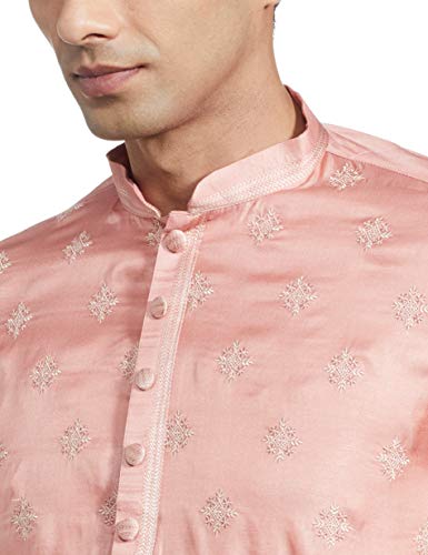 Manyavar Embroidered Design Knee Long Full Sleeves Kurta and Churidar Set For Men - (Pink, Large) L розовый