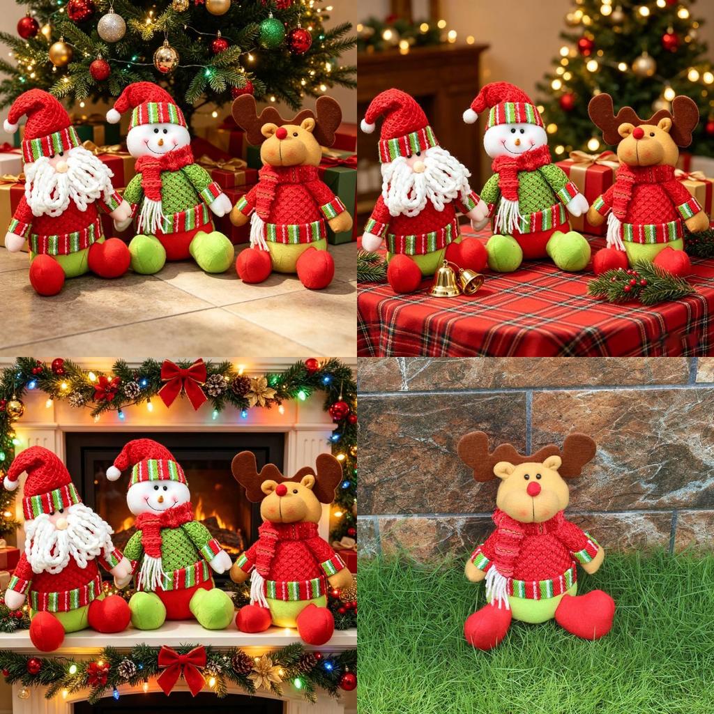 Christmas Plush Decorations With Snowman Santa Reindeer For Home Holiday Decor