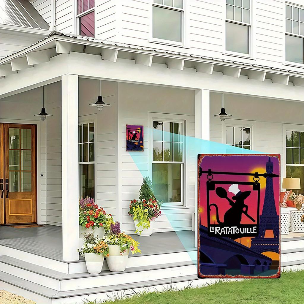 1pc Disney "Ratatouille" Paris Iron Wall Art - Chef Remy & Eiffel Tower 3D Metal Sign, 20.32x30.48 Cm Rustic Home Decor with Pre