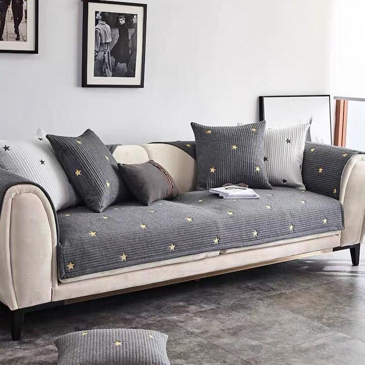

Nordic Pure Cotton Five-Pointed Star Embroidery Fabric Non-Slip Sofa Cushion Four-Season Universal Combination All-Inclusive Sofa Cover Towel 70*70cm