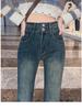 Cement Gray Micro-Flare Plus Velvet High-Waisted Slimming Petite Flared Jeans for Women