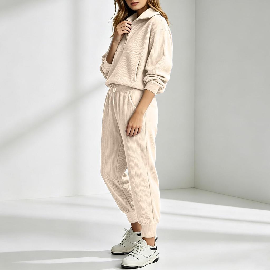 Women's Casual Half Zip Long Sleeve Top and Pants Set