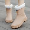 Fashion medium tube rain shoes women's water shoes winter wear rain boots adult velvet soft sole waterproof non-slip women's rubber shoes