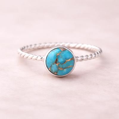Anillo de Piedra Turquesa Cobre Azul – Anillo de Banda Retorcida de Plata de Ley 925 para Mujeres, Joyería Hecha a Mano