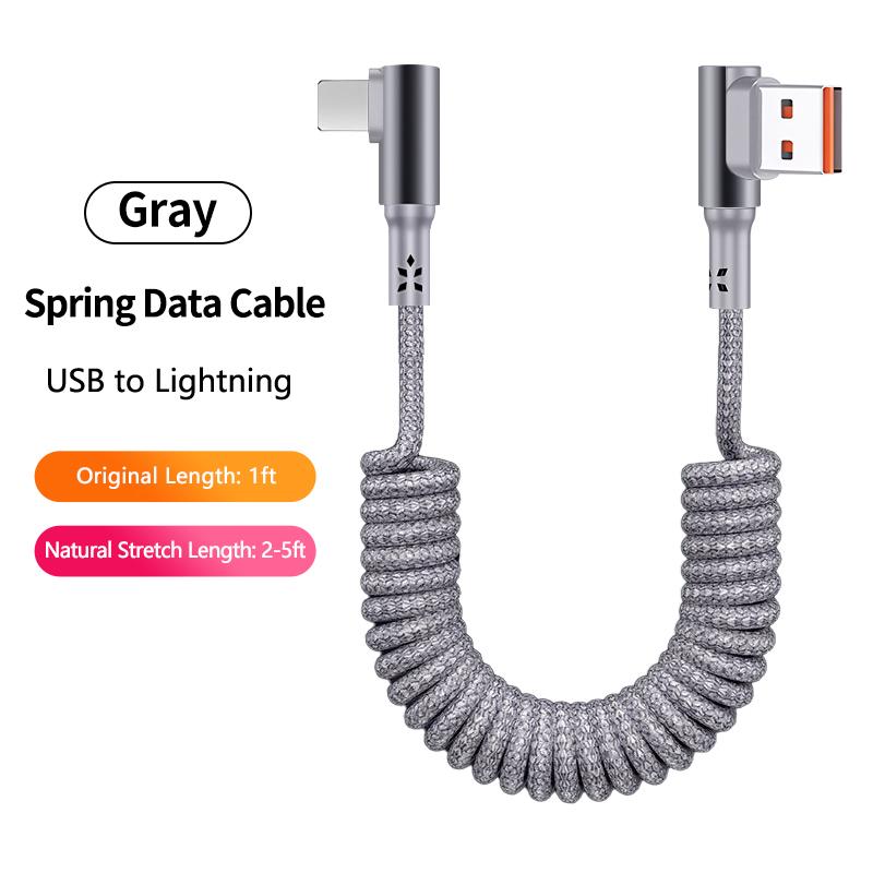 Electronic Accessories 100W 90 Degree Right Angled USB-C Coiled Retractable Data Cable Pure Copper Conductor Braid