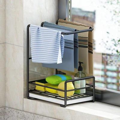Portaoggetti da cucina multifunzione senza fori: Portaoggetti da appoggio, Portasciugamani e Porta spugne ad asciugatura all'aria da parete