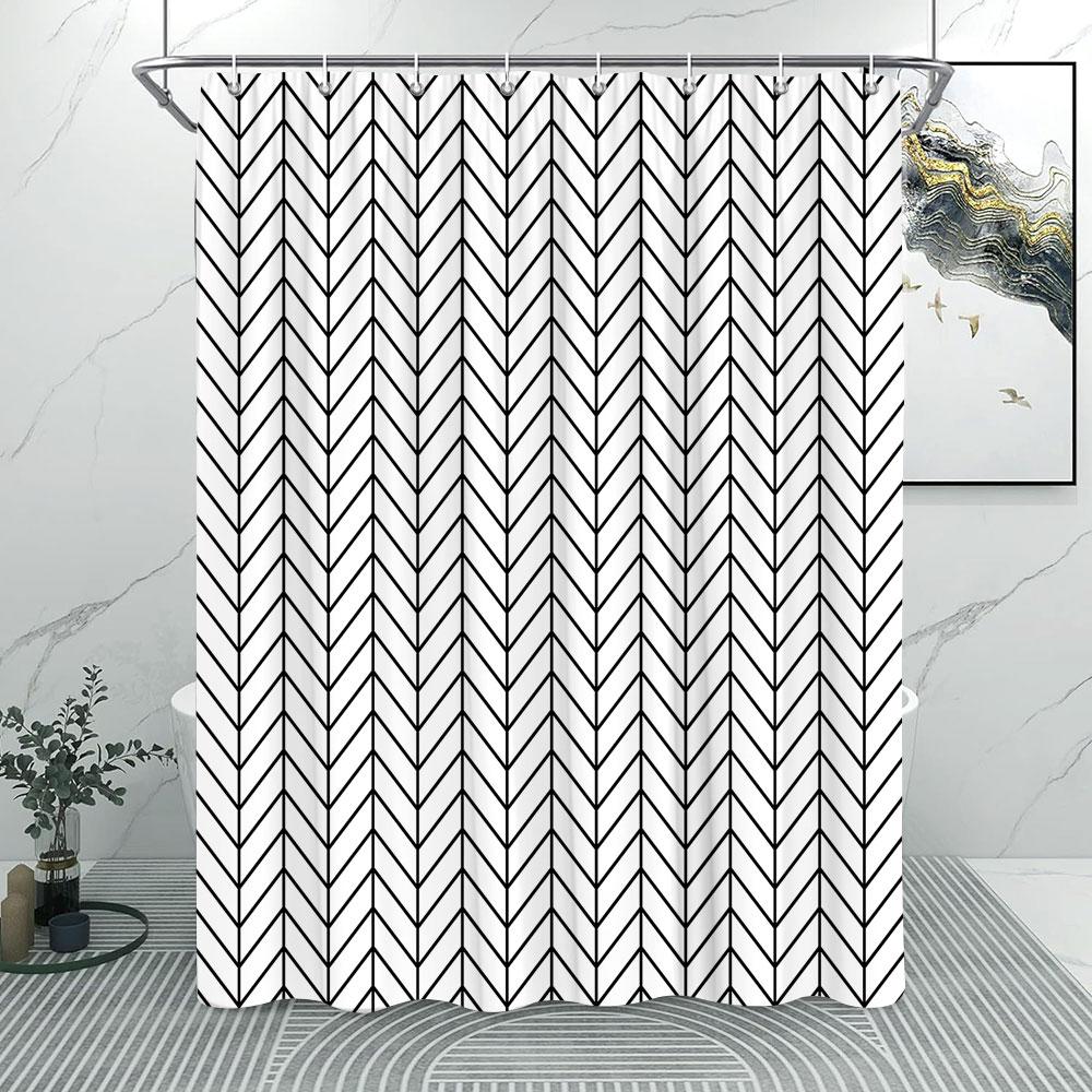 Tenda da Doccia alla Moda a Righe Grigie Motivo a Linee Semplici Moderne Casa Poliestere Stampato Tende da Doccia Arredamento Bagno Con Ganci